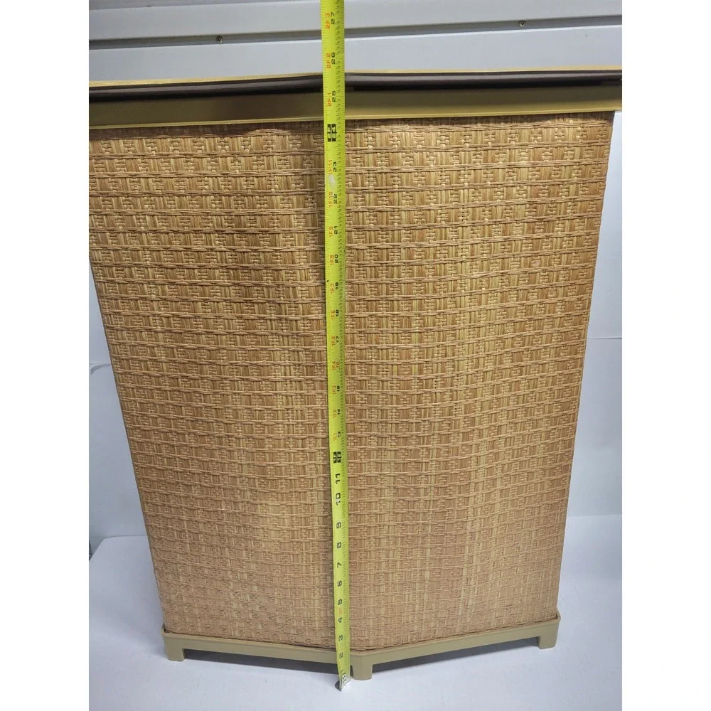 Vintage Mid Century Woven‎ Wicker Style Laundry Hamper Harvest Gold Vinyl Lid